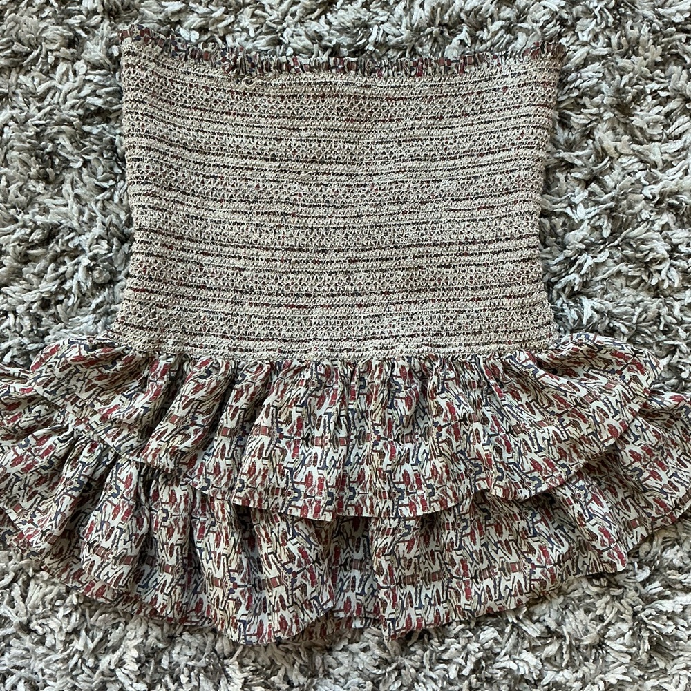 Isabel Marant Beige Printed Smocked Tiered Skirt 42